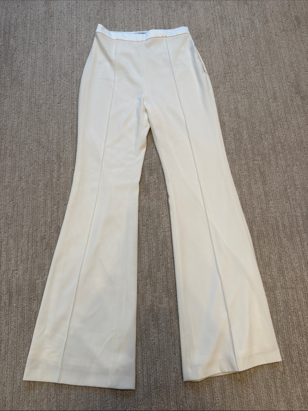 Nadine Merabi High-Waist Cream Flared Pants